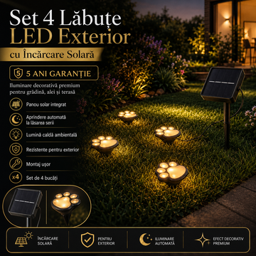 Set 4 Labute LED Exterior cu Incarcare Solara, 5 Ani Garantie