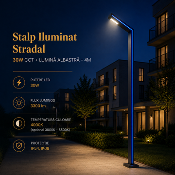Stalp Iluminat Stradal Skyline Track 30W CCT + Lumina Albastra – 4M