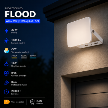 Proiector LED FLOOD White 20W 1900lm IP65 CCT