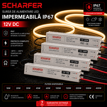Sursa Alimentare 12V Waterproof IP67 SCHARFER 7 ani Garantie