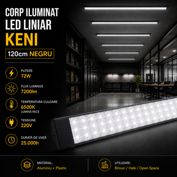 Corp Iluminat LED Liniar Negru 72W KENI 120cm