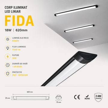 Corp Iluminat LED 18W Fida BLACK 60cm IP21