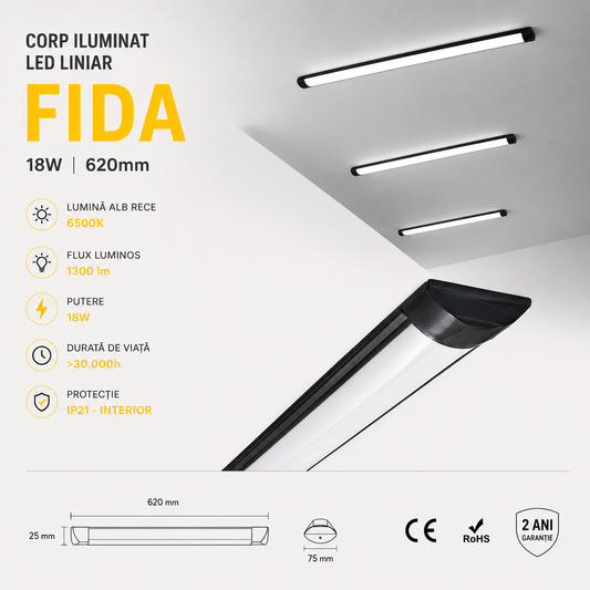 Corp Iluminat LED 18W Fida BLACK 60cm IP21