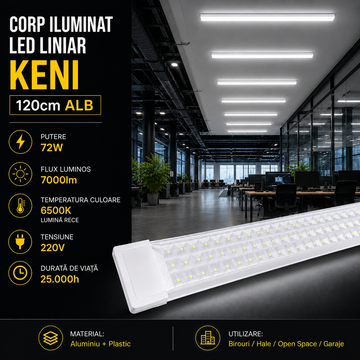 Corp Iluminat LED Liniar Alb KENI 120cm Echivalent 700W