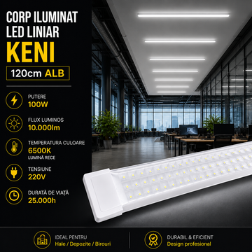 Corp Iluminat LED Liniar Alb KENI 120cm Echivalent 1000W