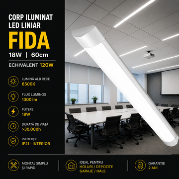 Corp Iluminat LED liniar 18W Fida 60cm Echivalent 120W
