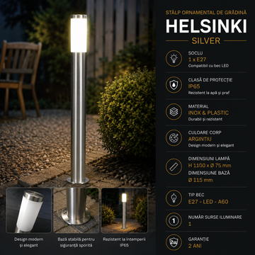 Stalp Ornamental De Gradina HELSINKI Silver 1xE27 Eglo