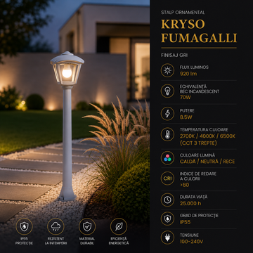 Stalp Ornamental KRYSO Finisaj Gri 95CM Fumagalli