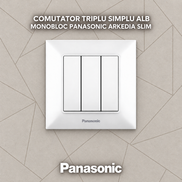 Comutator Triplu Simplu Alb Monobloc Panasonic Arkedia Slim