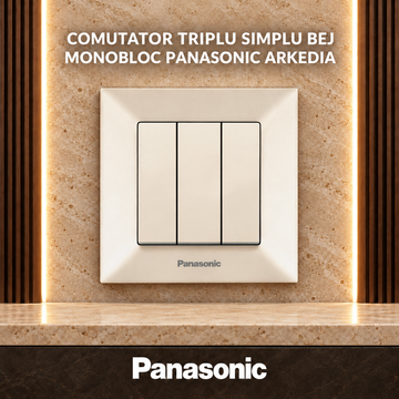 Comutator Triplu Simplu Bej Monobloc Panasonic Arkedia