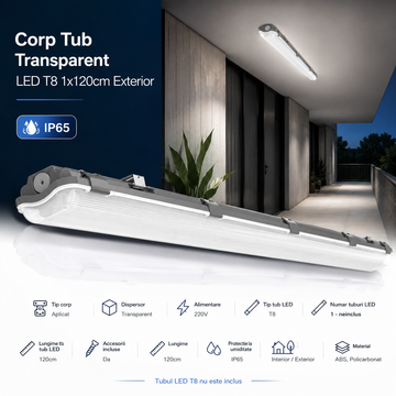 Corp Tub LED Transparent T8 1x120cm Exterior