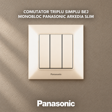 Comutator Triplu Simplu Bej Monobloc Panasonic Arkedia Slim