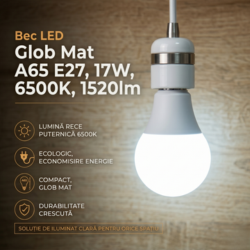 Bec LED Glob Mat A65 E27, 17W, 6500K, 1520lm
