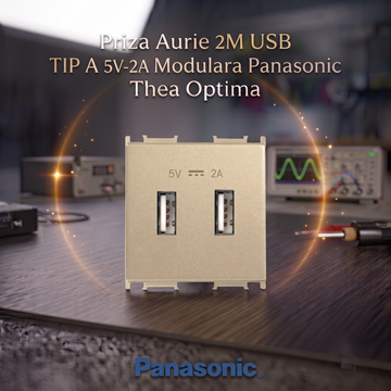 Priza Auriu 2M USB TIP A 5V-2A Modulara Panasonic Thea Optima