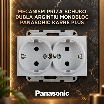 Mecanism Priza Schuko Dubla Argintiu Monobloc Panasonic Karre Plus