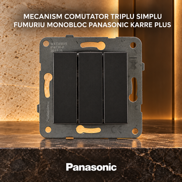 Mecanism Comutator Triplu Simplu Fumuriu Monobloc Panasonic Karre Plus