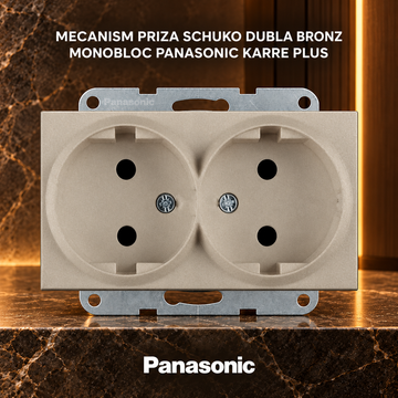 Mecanism Priza Schuko Dubla Bronz Monobloc Panasonic Karre Plus