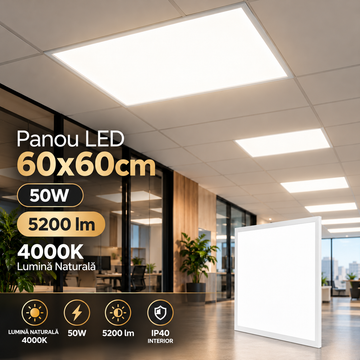 Panou LED 50W IP40 60x60cm, 5200lm, 4000K Slim Backlight