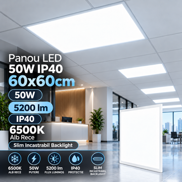 Panou LED 50W IP40 60x60cm, 5200lm, 6500K Slim Backlight
