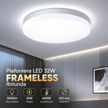 Plafoniera LED 32W FRAMELESS Rotunda Echivalent 300W Lumina Rece