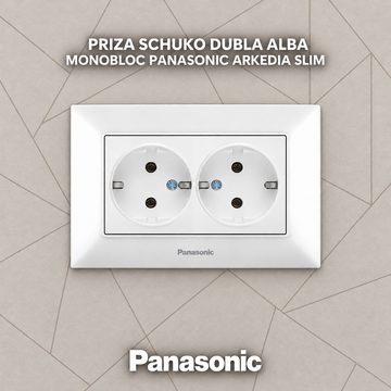 Priza Schuko Dubla Alba Monobloc Panasonic Arkedia Slim
