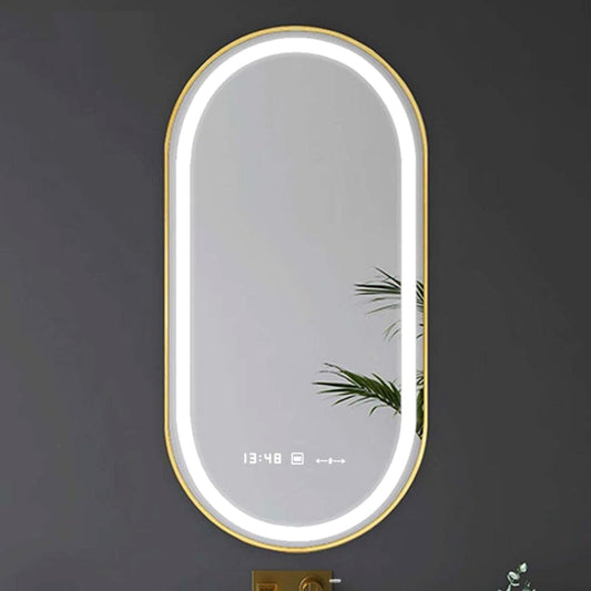 Oglinda LED Ovala 50x80cm Rama Aurie Senzor Dezaburire 3 Lumini Temperatura si Ceas W25 AURIE / 50X80CM LED MIRROR