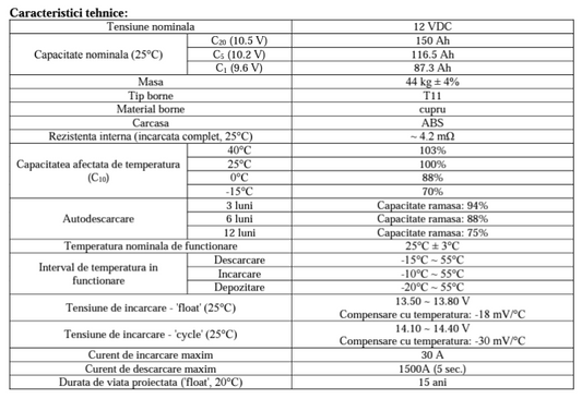 Acumulator Solar Gel UPTEC 12V 150AH Baterie