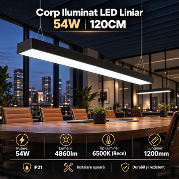 Corp Iluminat LED BRILLOX 120W 120x30 cm Suspendat/Aplicat Negru