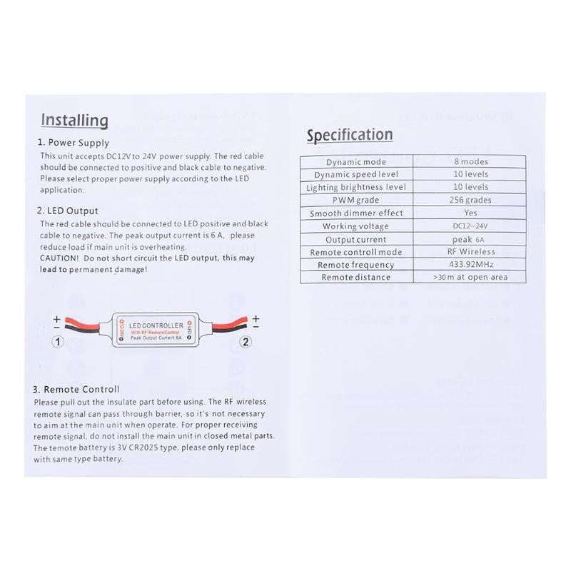 Mini Dimmer 12A 12V Telecomanda Rf Lighting Accessories