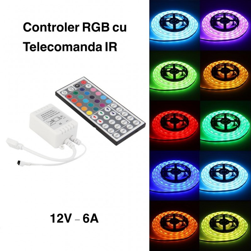 Controller Rgb 6A 12V Telecomanda 44 Taste Ir Lighting