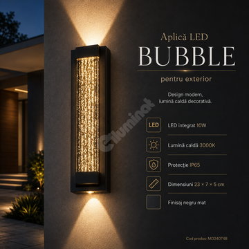 Aplica LED 23CM 10W Liniara Bubble Neagra Exterior