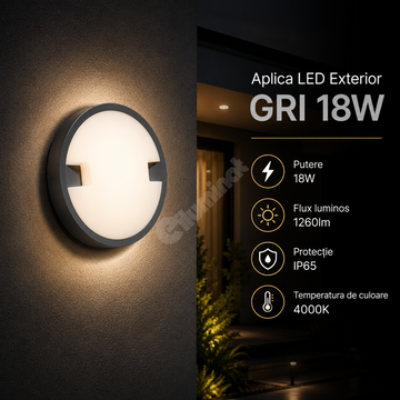 Aplica LED Exterior GRI 18W 4000K Echivalent 150W