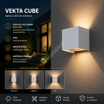 Aplica LED VEKTA CUBE White 1xG9 IP54