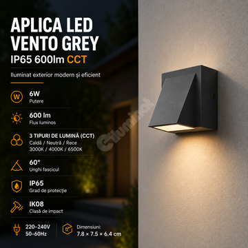 Aplica LED VENTO Grey IP65 600lm CCT
