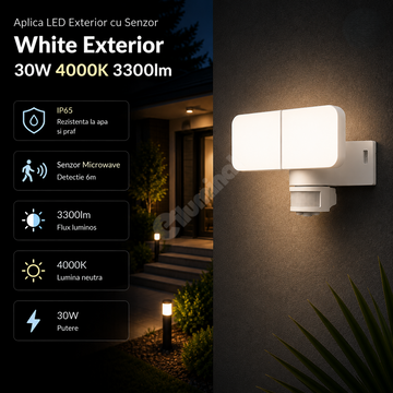 Aplica LED White Exterior cu Senzor 30W 4000K 3300lm