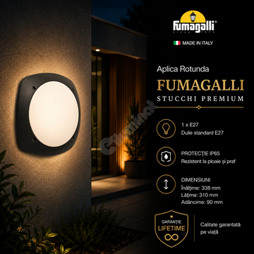 Aplica Perete Rotunda STUCCHI Fumagalli Black Italia 1xE27, Garantie Lifetime IP65