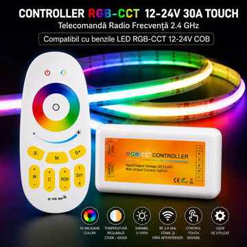 Controller RGB-CCT 12-24V 30A Touch Alb Telecomanda RF