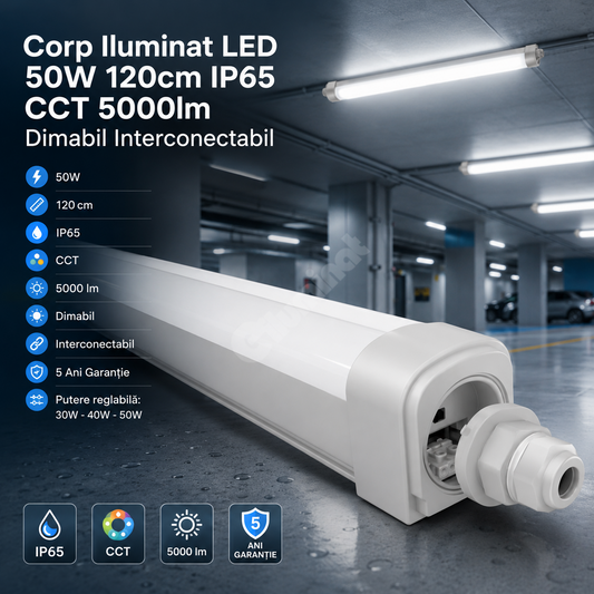 Corp Iluminat LED 50W 120cm IP65 CCT 5000lm Interconectabil
