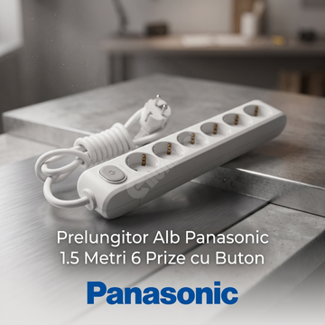 Prelungitor Alb Panasonic 1.5 Metri 6 Prize cu Buton