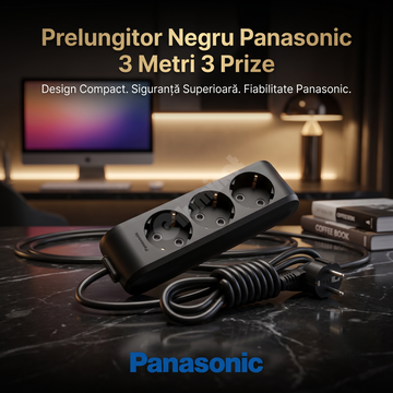 Prelungitor Negru Panasonic 3 Metri 3 Prize