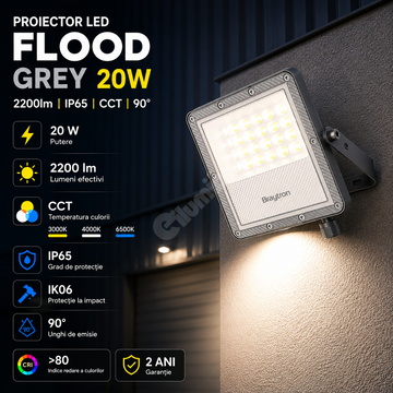 Proiector LED FLOOD Grey 20W IP65 2200lm CCT