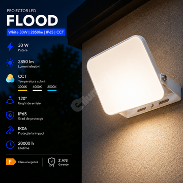 Proiector LED FLOOD White 30W 2850lm IP65 CCT