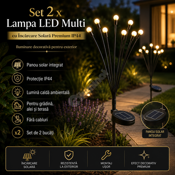 Set 2 x Lampa LED Multi cu Incarcare Solara Premium IP44