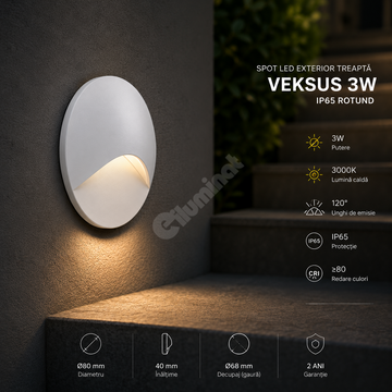 Spot LED Exterior Treapta VEKSUS White 3W IP65 Rotund