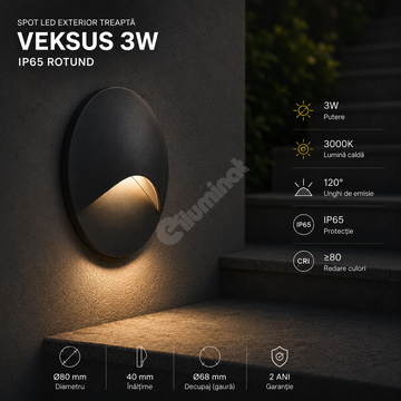 Spot LED Exterior Treapta VEKSUS Black 3W IP65 Rotund