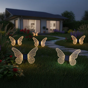 Stalp de Gradina LED Butterfly cu Incarcare Solara 24CM Premium