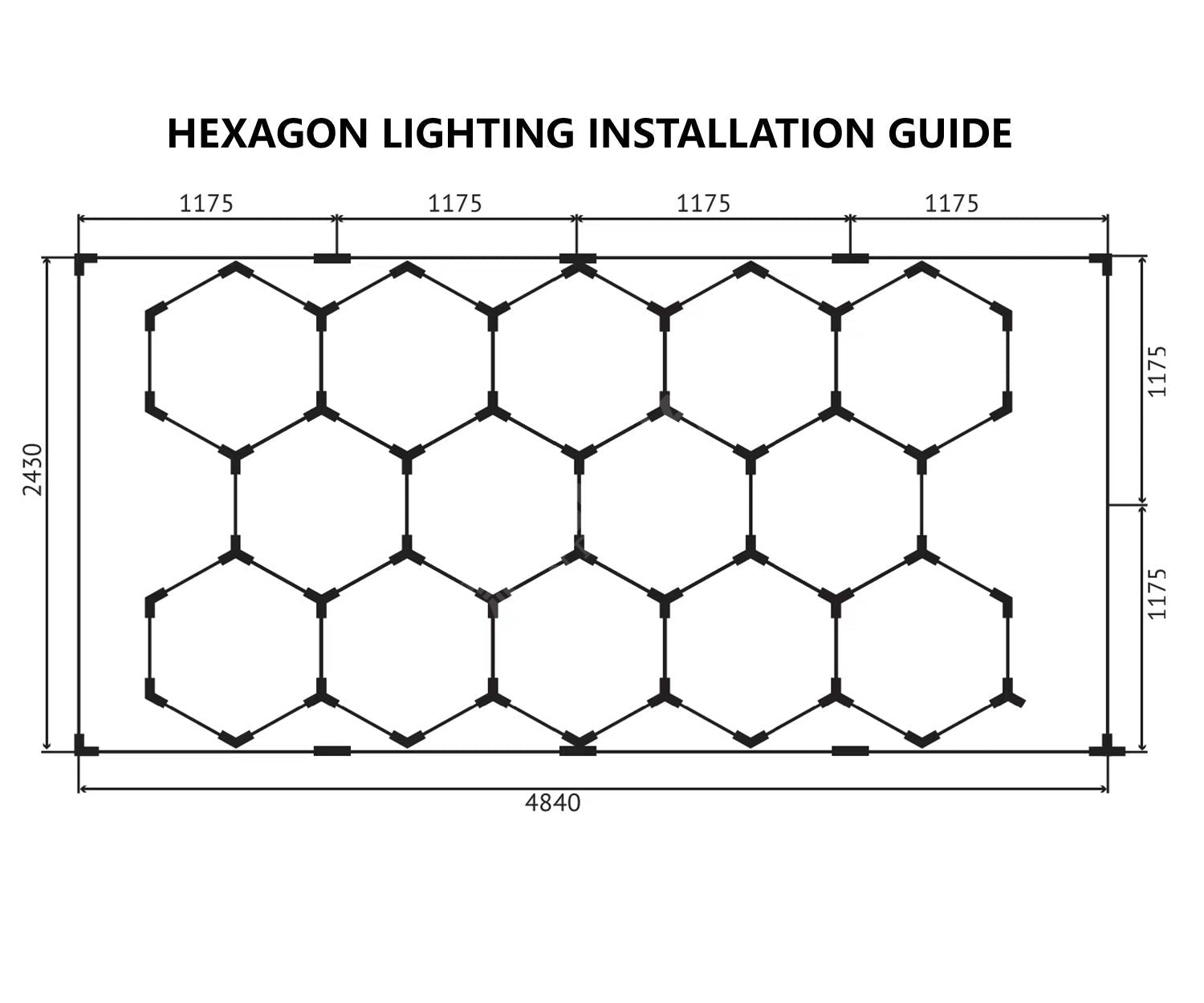 HoneyComb LED 14 Hexagoane Luminoase Cu Rama 672W 484 X 243 CM