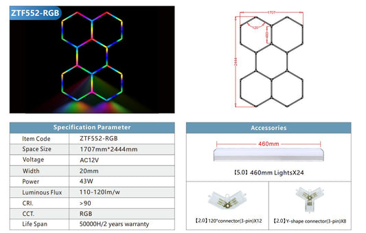 Honeycomb Led Hexagon Luminos Rgb Smart 244Cm X 170Cm Honeycomb Lights