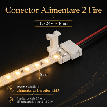 Conector Alimentare 2 Fire 12-24V 8mm