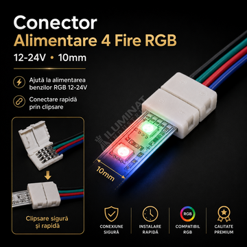 Conector Alimentare 4 Fire RGB 12-24V 10mm